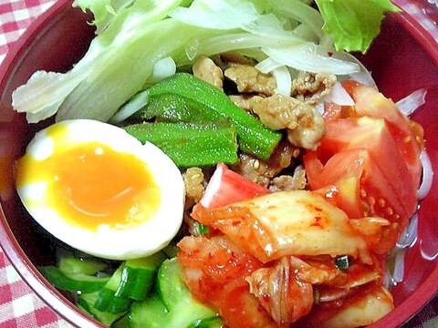 夏野菜を乗せた冷麺